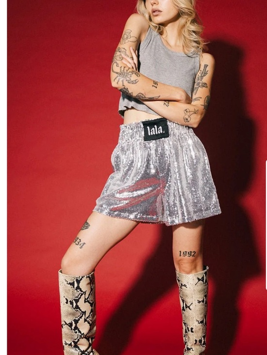 Dressed in LALA Pants - Dressed in lala See You in Space Sequin Boxer Shorts in Silver, M